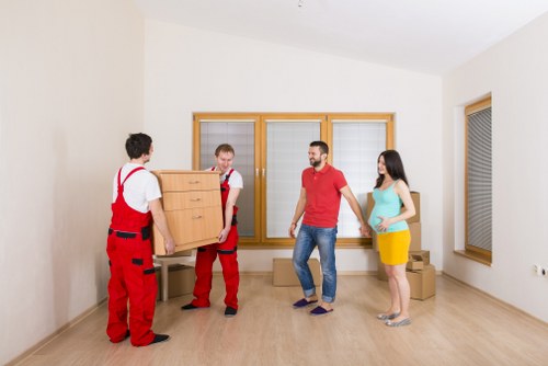 Packed moving boxes ready for house removals in Barnes