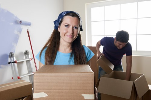 Packed boxes and household items ready for local transport in Barnes