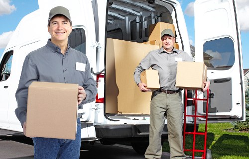 Packed boxes and moving equipment for a Barnes move